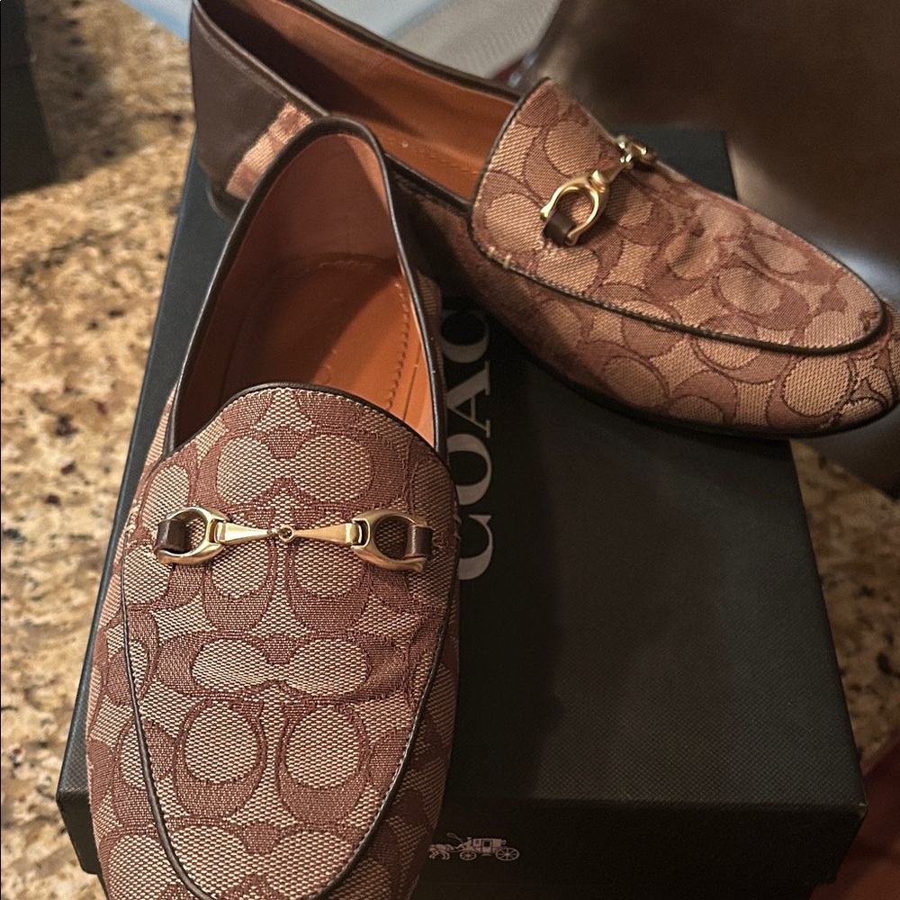 Coach Tan and Brown Patterned Loafers for Women